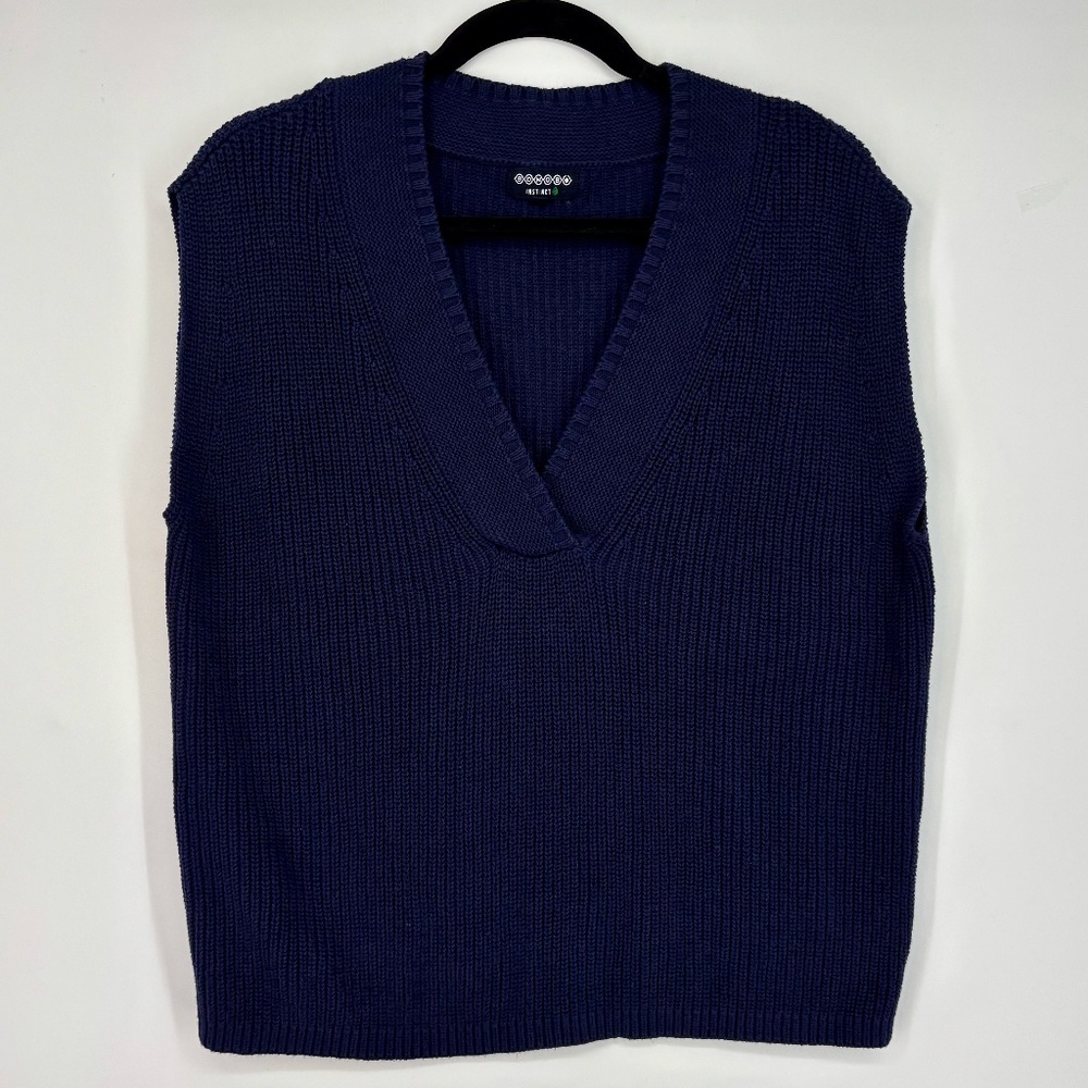 Bonobo Instinct Womens Small Pullover Sweater Navy Blue Shaker Knit Cap Sleeves